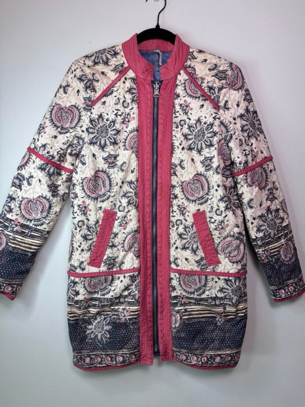 Free People Belario Quilted Reversible Jacket Coat Chambray Paisley XS